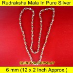 MANTRA SIDDHA RUDRAKSHA MALA IN PURE SILVER (6 MM 12" X 2 Inch) NATURAL BEADS